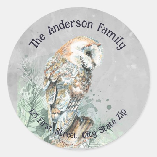 Sticker Rond Aquarelle Chouette Oiseau Nature Faune Art (Devant)