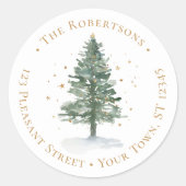 Sticker Rond Aquarelle Christmas Pine Tree Adresse de retour (Devant)