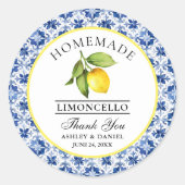 Sticker Rond Aquarelle Citron Carrelage bleu Limoncello Merci (Devant)