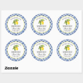 Sticker Rond Aquarelle Citron Carrelage bleu Limoncello Merci (Feuille)
