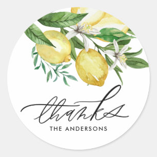 Sticker Rond Aquarelle Citron et fleurs Mariage Merci