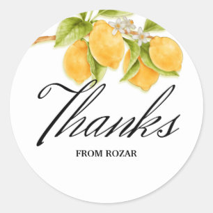 Sticker Rond Aquarelle Citron et Fleurs Merci pour votre voeux
