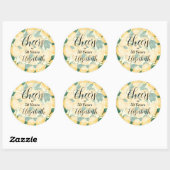 Sticker Rond Aquarelle Citron et verdure Anniversaire (Feuille)