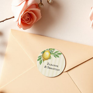 Sticker Rond Aquarelle Citron Jaune Citrus Russe Mariage