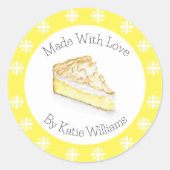 Sticker Rond Aquarelle Citron Meringue Tarte Fabriquée Avec Amo (Devant)