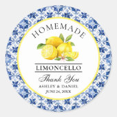 Sticker Rond Aquarelle Citrons Carrelage bleu Limoncello Merci (Devant)