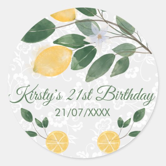 Sticker Rond Aquarelle Citrons siciliens Anniversaire (Devant)