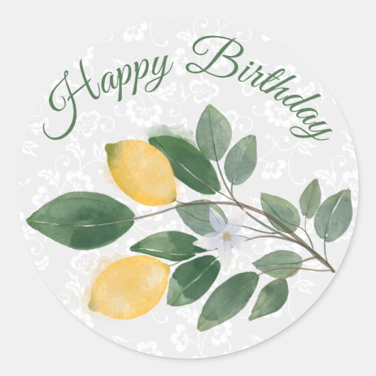 Sticker Rond Aquarelle Citrons siciliens Joyeux anniversaire (Devant)