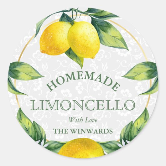 Sticker Rond Aquarelle Citrons siciliens Limoncello fait maison (Devant)