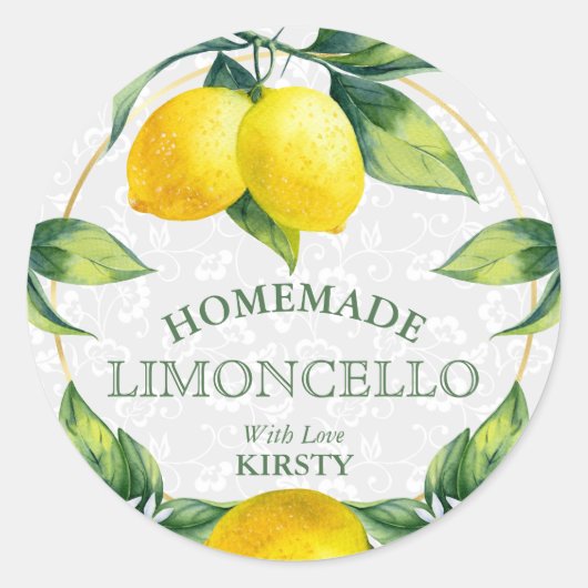 Sticker Rond Aquarelle Citrons siciliens Limoncello fait maison (Devant)