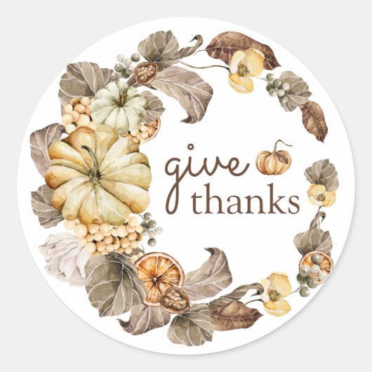 Sticker Rond Aquarelle Citrouille Automne Feuilles Thanksgiving (Devant)