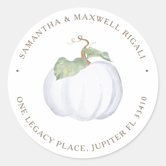 Sticker Rond Aquarelle Citrouille blanc Adresse de retour (Devant)