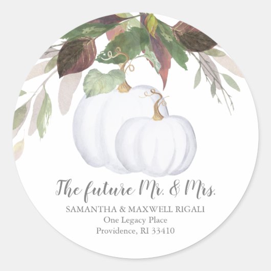Sticker Rond Aquarelle Citrouille blanc Adresse de retour (Devant)