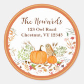 Sticker Rond Aquarelle Citrouille & Chouette En Automne (Devant)