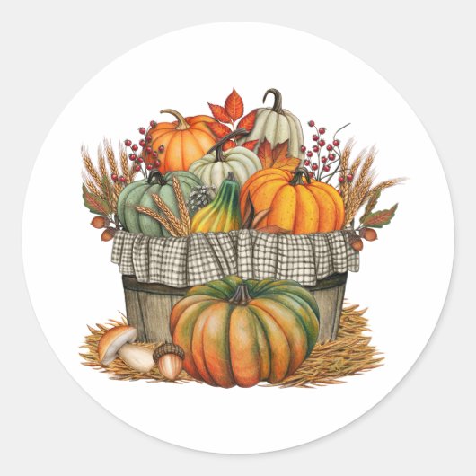 Sticker Rond Aquarelle Citrouille d'automne et récolte de blé (Devant)