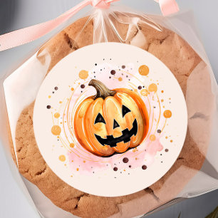 Sticker Rond Aquarelle Citrouille d'Halloween