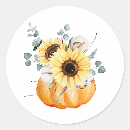 Sticker Rond Aquarelle Citrouille et tournesols (Devant)