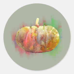 Sticker Rond Aquarelle Citrouille Halloween Little Fall Saison