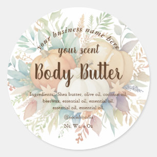 Sticker Rond Aquarelle citrouilles chute feuillage beurre corps