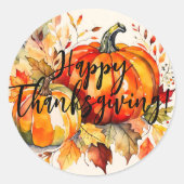 Sticker Rond Aquarelle Citrouilles et feuilles d'automne Thanks (Devant)