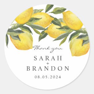 Sticker Rond Aquarelle Citrus Lemon Mariage d'été
