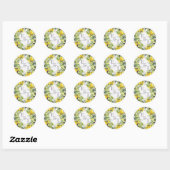 Sticker Rond Aquarelle Citrus Mariage Monogramme (Feuille)