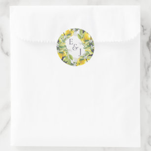 Sticker Rond Aquarelle Citrus Mariage Monogramme