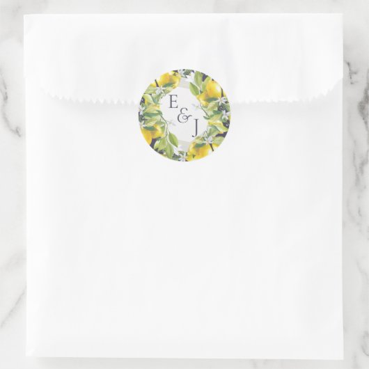 Sticker Rond Aquarelle Citrus Mariage Monogramme (Sac)