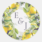 Sticker Rond Aquarelle Citrus Mariage Monogramme (Devant)