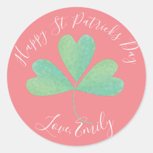 Sticker Rond Aquarelle Clover St. Patricks Day Treat Pink