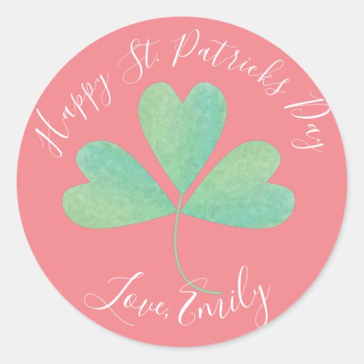 Sticker Rond Aquarelle Clover St. Patricks Day Treat Pink (Devant)