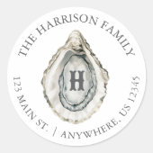 Sticker Rond Aquarelle Coastère Huître Monogramme Adresse (Devant)