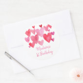 Sticker Rond Aquarelle Coeurs Anniversaire (Enveloppe)