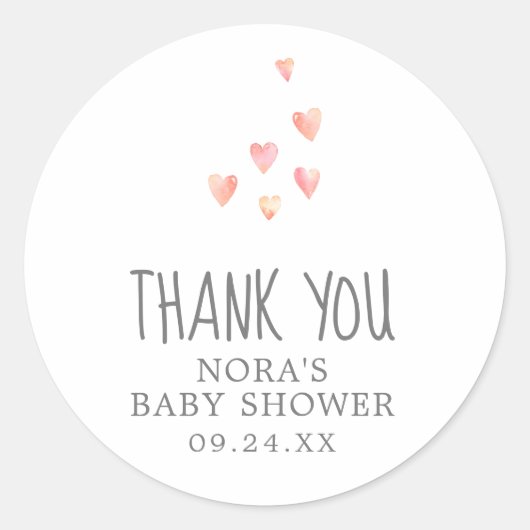 Sticker Rond Aquarelle Coeurs fille Baby shower Merci Favor (Devant)