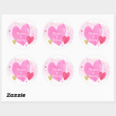 Sticker Rond Aquarelle Coeurs rose rouge Anniversaire (Feuille)