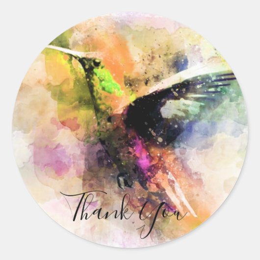Sticker Rond Aquarelle colibri merci (Devant)