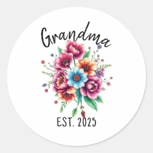 Sticker Rond Aquarelle Colorée Fleur sauvage grand-mère