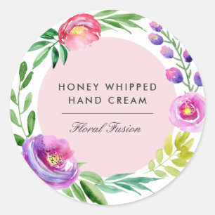 Sticker Rond Aquarelle colorée Floral Wreath Produit commercial