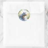 Sticker Rond Aquarelle colorée Hippopotame (Sac)