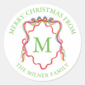 Sticker Rond Aquarelle Confetti Noël Bow Monogram Crest (Devant)