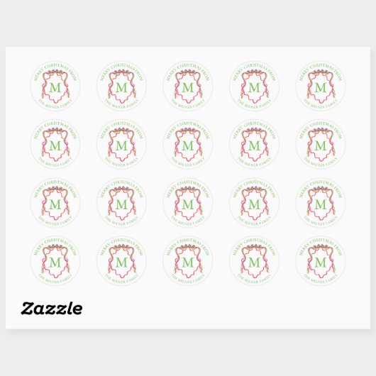 Sticker Rond Aquarelle Confetti Noël Bow Monogram Crest (Feuille)