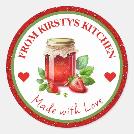 Sticker Rond Aquarelle confiture de fraises de cuisine maison (Devant)