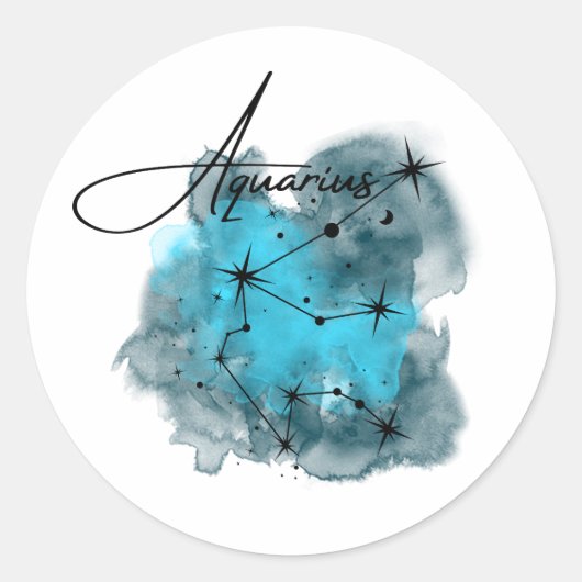Sticker Rond Aquarelle Constellation Zodiaque Aquarius (Devant)