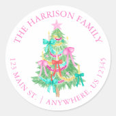 Sticker Rond Aquarelle Coquette annonce Arbre de Noël (Devant)