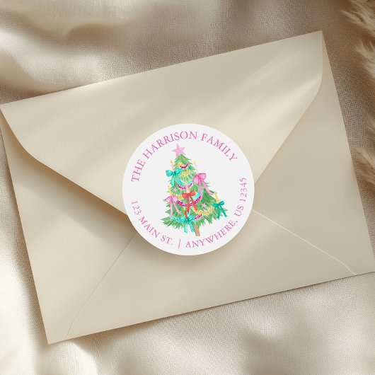 Sticker Rond Aquarelle Coquette annonce Arbre de Noël