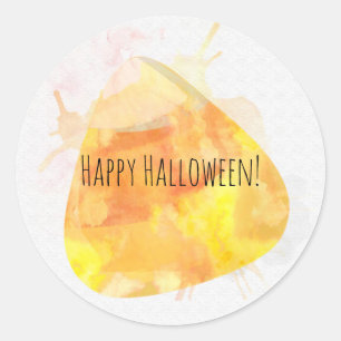 Sticker Rond Aquarelle Corne de bonbons Halloween Fête Favorise