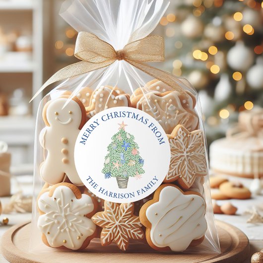 Sticker Rond Aquarelle Côtière Noël Arbre cadeau