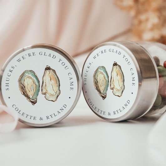 Sticker Rond Aquarelle côtière Oyster Wedding Favoriser