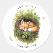 Sticker Rond Aquarelle Couchage Fox Baby shower vert (Devant)