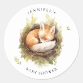 Sticker Rond Aquarelle Couchage Fox Baby shower vert (Devant)